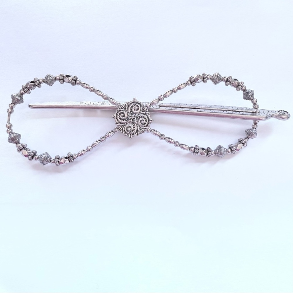 Elegant Silver Metal Lilla Rose Beaded Hair Clip for Thick and Long Hair XXL